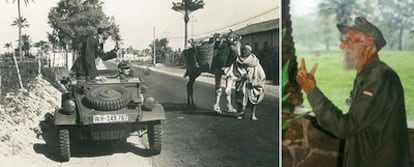 Ertl conduce un Jeep en la campaña del norte de África del mariscal Rommel. A la derecha, el fotógrafo, en Bolivia, poco antes de morir en 2000.