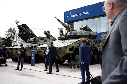 Tanques de Rheinmetall en una feria del sector en Villepinte, Francia.