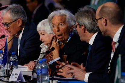 La presidenta del BCE, Christine Lagarde, en la cumbre de ministros de Finanzas del G-20, la semana pasada en São Paulo (Brasil).