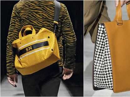 A la izquierda, un bolso Struzzo personalizado en el desfile de la colección de Bottega Veneta para esta temporada. A la derecha, un bolso con iniciales sombreadas estampadas (disponibles en tres tamaños y seis colores distintos).