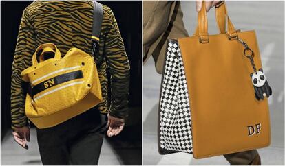 A la izquierda, un bolso Struzzo personalizado en el desfile de la colección de Bottega Veneta para esta temporada. A la derecha, un bolso con iniciales sombreadas estampadas (disponibles en tres tamaños y seis colores distintos).