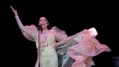 Isabel Pantoja durante el concierto del 6 de marzo de 2020 en el Palacio de los Deportes, en Madrid.