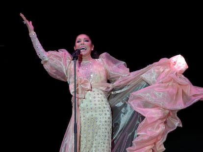 Isabel Pantoja durante el concierto del 6 de marzo de 2020 en el Palacio de los Deportes, en Madrid.