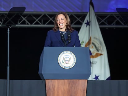 La vicepresidenta de EE UU, Kamala Harris, durante un acto electoral en Houston (Texas).