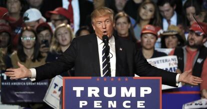 Donald Trump en un mitin durante la campaña presidencial. AP Photo/Paul Sancya.
