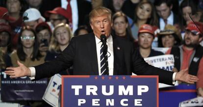 Donald Trump en un mitin durante la campa&ntilde;a presidencial. AP Photo/Paul Sancya.