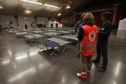 Instalaciones para la acogida de familiares de las vctimas del accidente en el Palacio de Congresos de Digne-les-Bains.