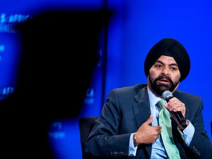 Ajay Banga, then-president and CEO of MasterCard, speaks during the U.S. Africa Business Forum during the U.S. Africa Leaders Summit on August 5, 2014.