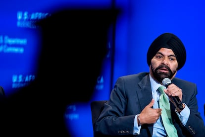 Ajay Banga, then-president and CEO of MasterCard, speaks during the U.S. Africa Business Forum during the U.S. Africa Leaders Summit on August 5, 2014.