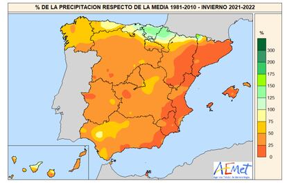 Porcentaje de precipitación del invierno respecto a la media.