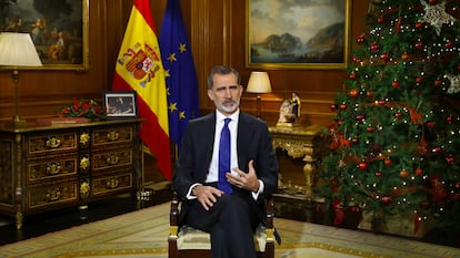El Rey Felipe VI da su discurso de Nochebuena en el Palacio de la Zarzuela, en Madrid (España) a 24 de diciembre de 2020.
24 DICIEMBRE 2020;REY FELIPE VI
Pool
24/12/2020