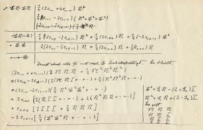 Após publicar a Teoria da Relatividade, em 1915, Einstein partiu em busca de uma grande teoria unificadora nos anos quarenta. Aqui é possível vê-lo tentando desenvolvê-la.