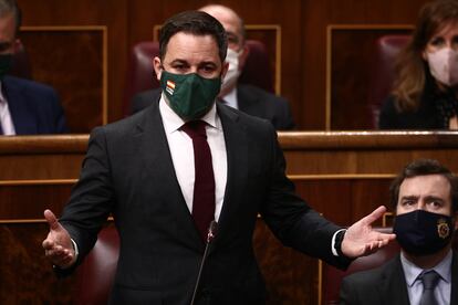 El líder de Vox, Santiago Abascal, en el Congreso de los Diputados, en Madrid.