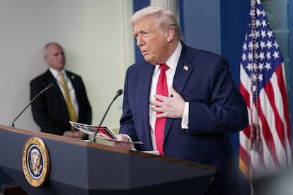 Donald Trump en su rueda de prensa de este martes en la Casa Blanca