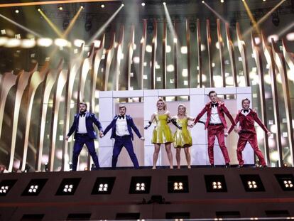 Los representantes de Moldavia, durante el primer ensayo de la segunda semifinal de Eurovisión.