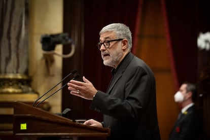 El diputado de la CUP Carles Riera, durante el debate de política general en el Parlament, este miércoles.