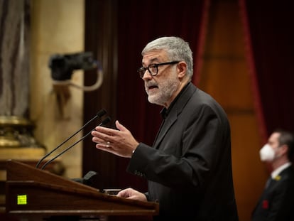 El diputado de la CUP Carles Riera, durante el debate de política general en el Parlament, este miércoles.