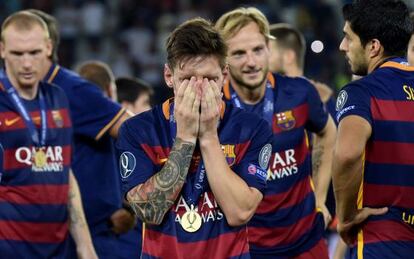 Messi, emocionado tras acabar el partido.