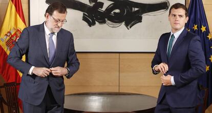 Mariano Rajoy (PP) y Albert Rivera (Ciudadanos), durante su encuentro para negociar la investidura el el pasado día 3 de agosto.