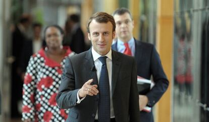 El ministro de Economía francés, Emmanuel Macron, el miércoles antes de su comparecencia