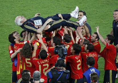 El entrenado ficha por la selección en 2004. En 2008 alza a España a lo más alto con el título de la Eurocopa. Tras el título,  deja el equipo.