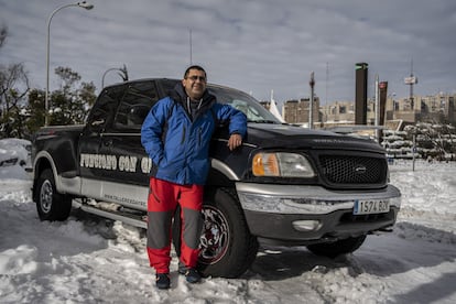 Daniel Gala with his Ford F150 truck in Madrid's Barrio del Pilar on Sunday.