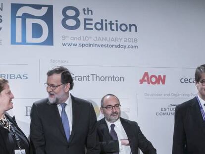 El presidente del Gobierno, Mariano Rajoy (al centro), durante la apertura del Spain Investors Day.