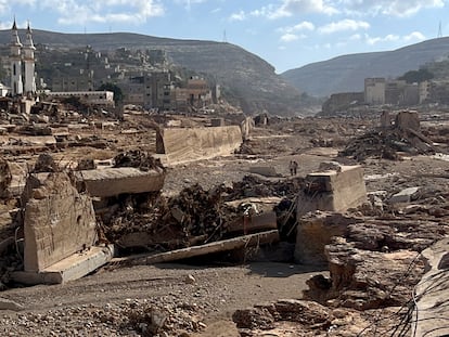 Vista general de un barrio de la ciudad portuaria de Derna, dañada por las inundaciones, el día 14.