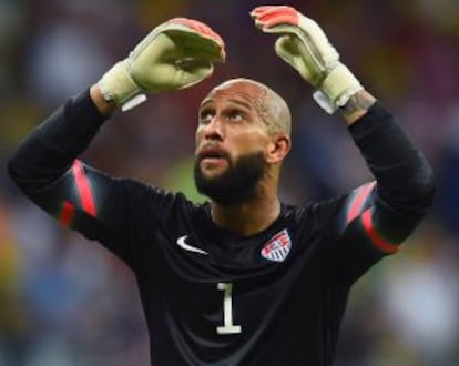 Tim Howard, durante el partido ante Bélgica