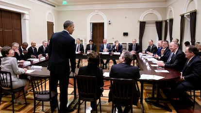 El expresidente de EEUU Barack Obama durante una reunión con el comité de BRT en una imagen de archivo.