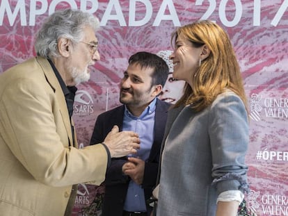 Plácido Domingo, Vicent Marzà y Susana Lloret en el acto de presentación del Patronato de Les Arts. 
