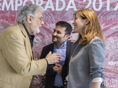 Plácido Domingo, Vicent Marzà y Susana Lloret en el acto de presentación del Patronato de Les Arts. 