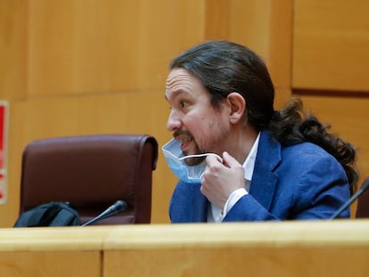 Pablo Iglesias, este jueves antes de comparecer en el Senado.