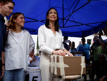 La aspirante opositora venezolana María Corina Machado, este domingo en Caracas.