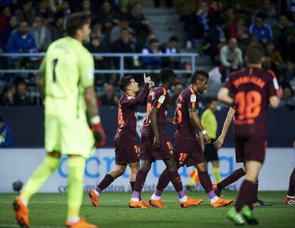 Philippe Coutinho celebra su gol, segundo del Barcelona.