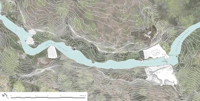 El cauce del río Trujala con los restos existentes de la presa.