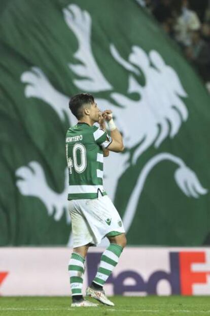 Fredy Montero celebra su primer gol en el Alvalade.