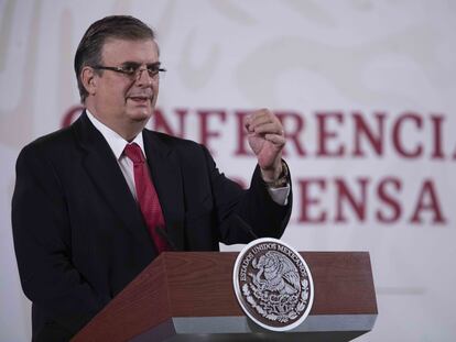 El canciller mexicano, Marcelo Ebrard, en una conferencia de prensa de Palacio Nacional.