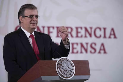 El canciller mexicano, Marcelo Ebrard, en una conferencia de prensa de Palacio Nacional.