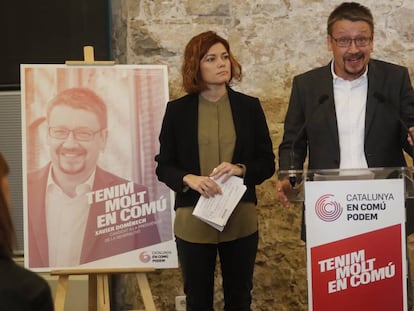 Elisenda Alamany i Xavier Domènech en la presentació del lema de Catalunya en Comú-Podem.