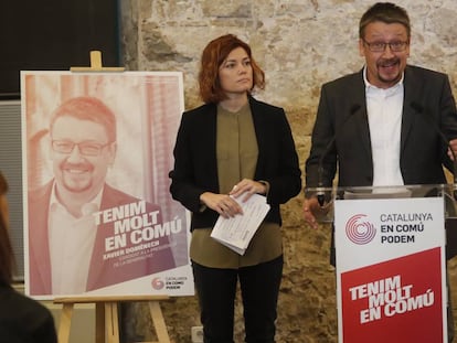 Elisenda Alamany i Xavier Domènech en la presentació del lema de Catalunya en Comú-Podem.