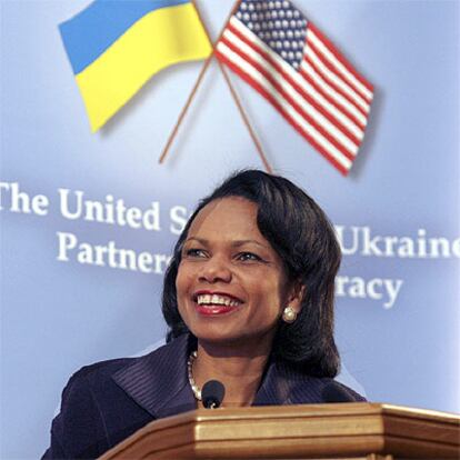 Condoleezza Rice, durante un encuentro con estudiantes de la universidad de Taras Shevchenko en Kiev.