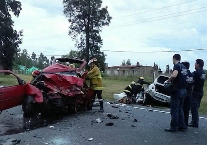 Los vehículos que colisionaron en Uruguay.