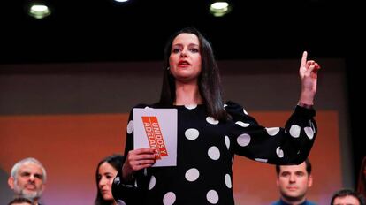 La portavoz parlamentaria de Ciudadanos, Inés Arrimadas, este domingo en Madrid. 