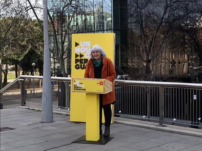 La candidata de la CUP a la presidencia de la Generalitat, Dolors Sabater, el martes en un encuentro con la prensa en Barcelona.