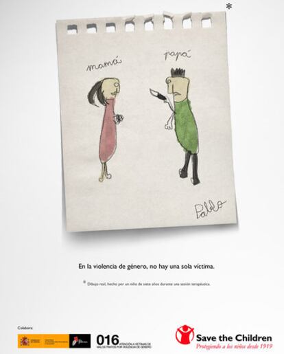 Cartel de la campaña de Save de Children e Igualdad para proteger a los menores que sufren la violencia infringida a sus madres.