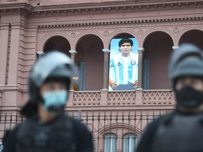 Imagen de la Casa Rosada durante el velatorio de Diego Armando Maradona, este jueves.