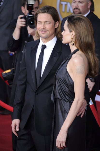 Los actores Brad Pitt  y Angelina Jolie, el pasado domingo 29 de enero en su llegada a la entrega de los Premios del Sindicato de Actores en Los Ángeles. Desde el pasado mes, la prensa especula con que ella esté de nuevo embarazada.