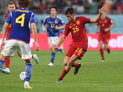 Pedri, durante el partido del jueves contra Japón en Doha.