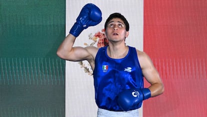 El boxeador mexicano Marco Verde durante las semifinales de boxeo en los Juegos Olímpicos de París.